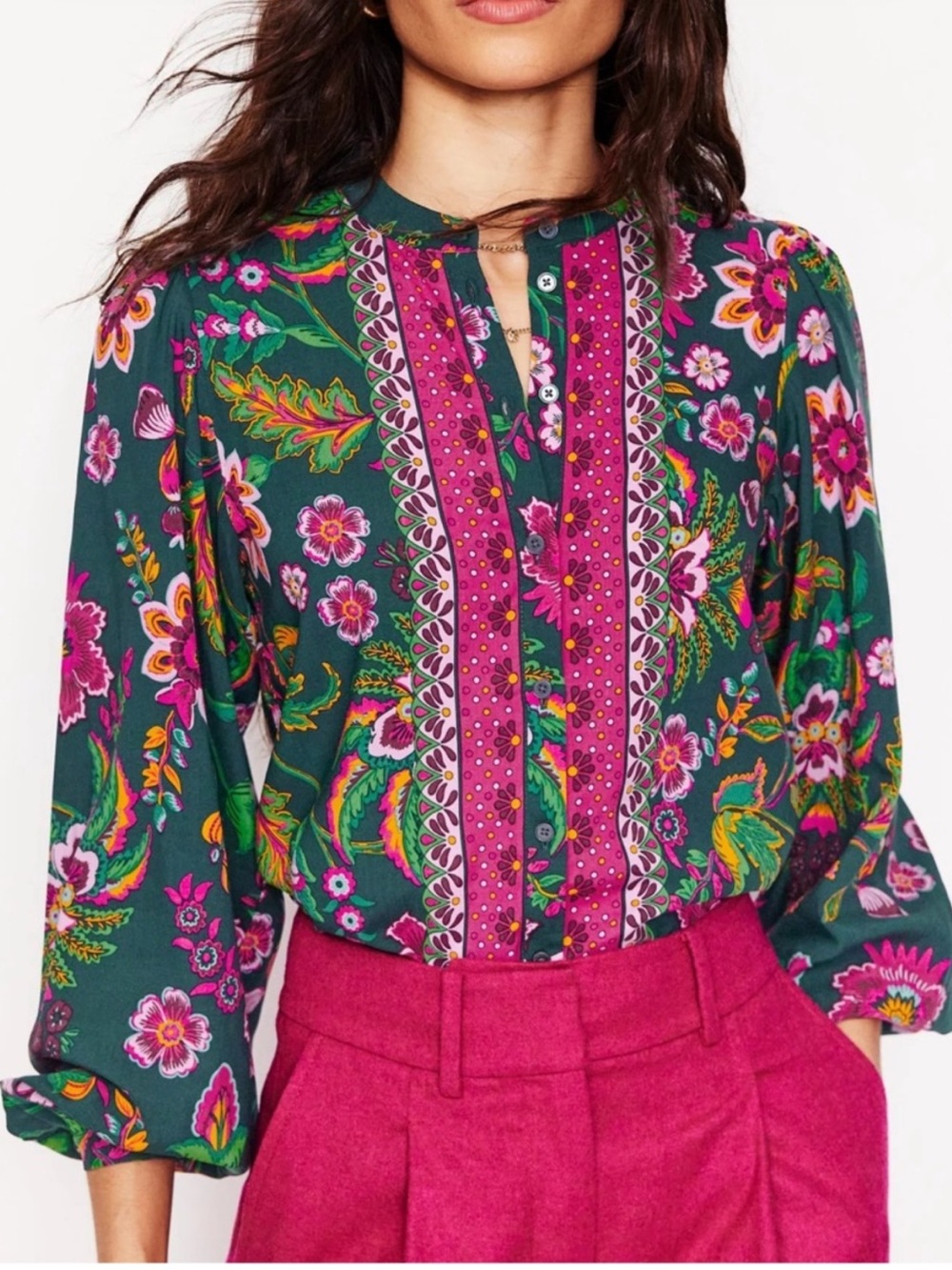 Boden Theodora Blouse Multi Blossom Flourish Floral Paisley Button Down Sz 8
